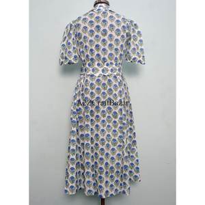 Vestido mini de algodón hecho a mano en India para mujer, con estampado floral hecho a mano, estilo casual y lindo para uso diario o fiestas. - Product Image 6