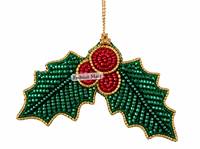 Ornement de Noël artisanal en perles, étoile verte, rouge et dorée, décoration de fête, accessoire de mode