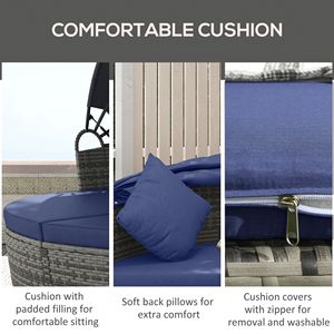Set di Mobili da Giardino in Rattan 4 Pezzi con Lettino con Baldacchino Blu, Divano da Esterno, 2 Sedie, Tavolo Estensibile, Pouf e Cuscini per Hotel - Product Image 4