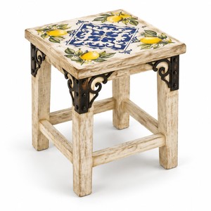 Taburete decorativo artesanal de madera de mango con azulejos pintados a mano - Venta al por mayor - Product Image 1