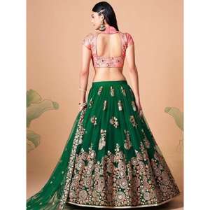 Abondant Vert Miroir Travail Net Réception Porter Lehenga Choli - Product Image 3