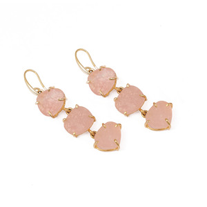Romantic Gold Plated Rose Quartz Drop <b>Earrings</b> For Women Wedding Jewelry V - Product Image 4