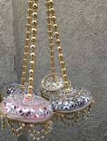 Lustre indien en bambou avec perles miroir pour mariages, Haldi, Mehndi, Sangeet, Diwali, décorations murales festives et décoration intérieure