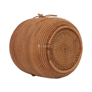 Boîte de rangement en rotin naturel en gros avec couvercle, panier rond en osier tressé à la main, paniers de rangement OEM ODM en gros - Product Image 5