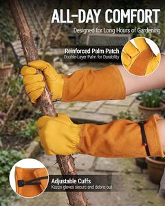 Gants de jardinage, gants de jardin longs en cuir pour femmes et hommes - Product Image 2