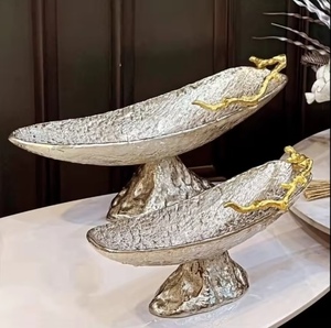 Luxury <b>Hand</b>-<b>Cast</b> Metal Pedestal Bowl Hammered Bark Texture Fruit Dish with Gold Branch Handle Decorative Centerpiece Living Room - Product Image 1