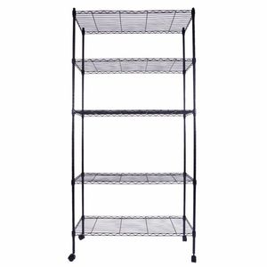 Black 165*90*35 5-Layer Plastic Coated Iron Shelf with 1.5\" Nylon Wheels Shelving Units - Product Image 1