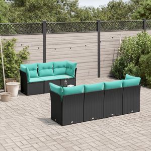 Juego de sofás de patio de ratán sintético negro de 8 piezas con cojines, elegantes muebles de exterior - Product Image 1