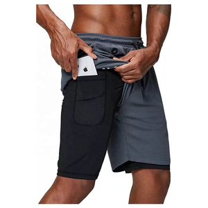 Pantalones Cortos Deportivos de Secado Rápido para Hombre, Color Azul, con Cordón y Bolsillos, Tejido de Spandex y Poliéster, Cintura Media, Color Sólido - Product Image 4