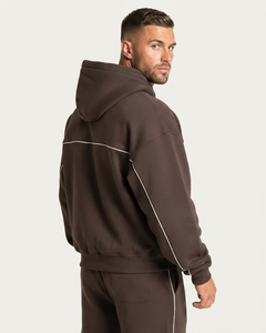 Wholesale <b>Men's</b> <b>Brown</b> Contrastline Trackshiut Premium Quality Oversized Cotton Fleece <b>Men's</b> Custom Logo Sweatsuit Set OEM - Product Image 4