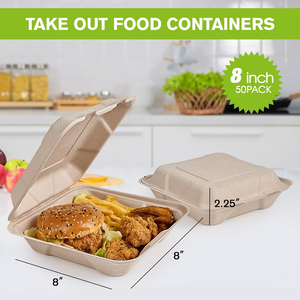 Boîtes à emporter en forme de coquille, 100 % compostables, jetables, pour plats à emporter, 8x8 pouces, robustes, écologiques - Product Image 5
