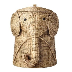 Elephant Shape <b>Plant</b> Fiber Storage <b>Basket</b> Wicker Organizer with Lid <b>for</b> Bedroom Bathroom Kids Room - Product Image 1