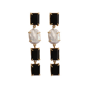 Black Onyx Pearl Trendy Brass <b>Drop</b> Earrings Natural Gemstone 18K Gold Plated Statement Jewelry Wholesale - Product Image 1