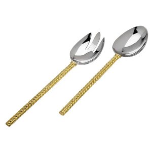 Stylish Gold Finished Metal <b>Salad</b> <b>Server</b> With Acacia Wooden Handle for Home & Wedding Dinner Table Serving Spoon & Forks - Product Image 3