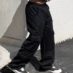 Pantalones de algodón de corte recto para hombre Nesta Sports, pantalones largos deportivos informales de cintura media con cordón y bolsillos - Product Image 4