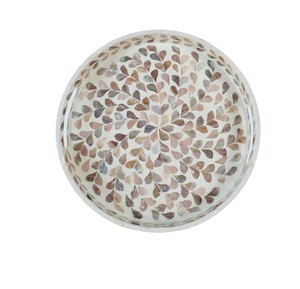 Bandeja redonda hecha a mano de nácar con diseño de pétalos naturales, la mejor oferta, para exhibir té y café en la cocina. - Product Image 1