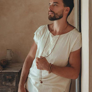 Tunique artisanale en coton brut pour homme, texturée à la main, style bohème blanc, chemise d'été minimaliste à manches courtes, Kurta - Product Image 1