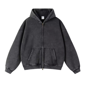 Sweat à capuche homme hiver, impression numérique, effet délavé soleil et délavé à l'acide, en molleton épais double couche, poche effet usé, streetwear vierge personnalisable - Product Image 2