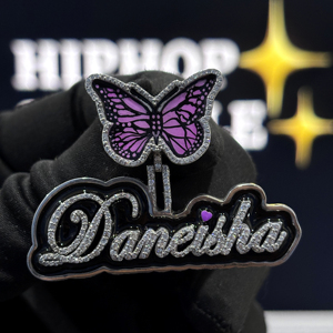 <b>Custom</b> Butterfly Bail <b>Name</b> Pendant 925 Sterling Silver VVS Moissanite Iced Out Black Enamel Cursive Hip Hop Jewelry <b>Necklace</b> - Product Image 1
