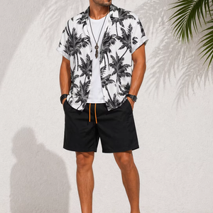 Men's Casual Summer Shirt 300Grams Breathable Anti-Pilling Satin Fabric Short Sleeve Floral Printed Design satin 100% polyester - Product Image 1