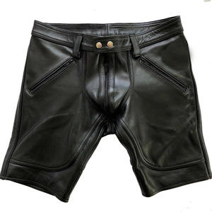 OEM Service Wholesale Custom Design Logo Men <b>Leather</b> <b>Shorts</b> Elastic Waist Embroidered Quick Dry Genuine <b>Leather</b> High Street - Product Image 2