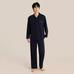 <b>Men</b> Silk <b>Pajama</b> <b>Set</b> Thin Breathable Quick Dry Lapel Sleepwear Spring Autumn Lounge Wear - Product Image 3