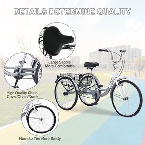 Adulti 3 ruote triciclo Cruiser bici 24 pollici ruote con grande cestino della spesa per le donne e gli uomini - Product Image 2