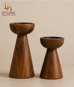 Set of 2 Wooden Pedestal <b>Candle</b> Holders Handcrafted Rustic Tealight Stand Home Decor Table Centerpiece - Product Image 6