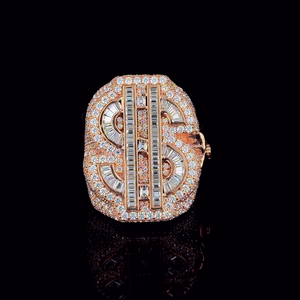 Bague de pinky Sara Jewels de luxe unisexe en argent sterling plaqué or rose, sertie de moissanite VVS en forme de signe dollar glacé, style hip-hop cocktail - Product Image 2