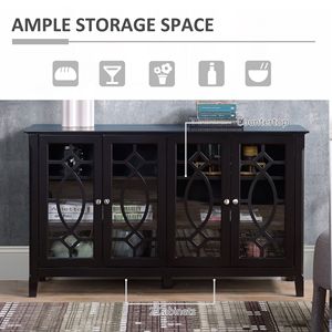 "Contemporary Brass-Handled Espresso <b>Sideboard</b> Console with Glass Doors for Villa & Farmhouse Living" - Product Image 4