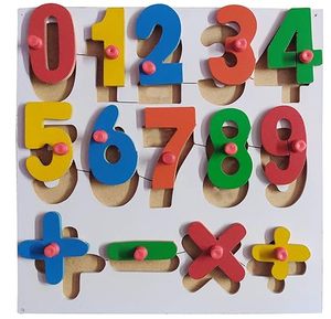 Puzzles en bois Kidzoo - Puzzle de comptage des nombres de 0 à 9 avec signe de calcul mathématique multicolore - 14 pièces - Taille 9"x 9" pouces - Product Image 4