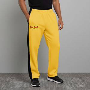 Pantalon de survêtement jaune personnalisé pour homme en toile avec bande latérale noire, taille élastique, décontracté, respirant, grandes tailles, pour l'automne - Product Image 1