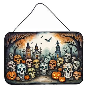 Calaveras Crânes de Sucre Halloween Tenture Murale Multicolore En Aluminium En Métal Signe pour Cuisine Bar Salle De Bains Décor À La Maison 8HX12W - Product Image 1