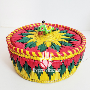 Cesta de Almacenamiento Redonda de Estilo Natural, Ligera, Duradera, Biodegradable, Hecha de Hierba Moonj Natural, con Tapa y Asa, Ecológica - Product Image 2