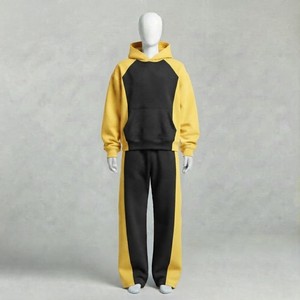 Ensemble de survêtement unisexe 2 en 1, imprimé uni, écologique, à capuche, sweat-shirt et pantalon de jogging long, vêtements de sport décontractés, noir - Product Image 1