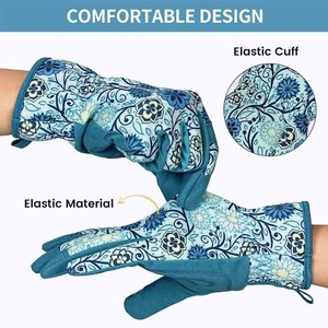 Gants de jardin élégants bleus à motif floral pour femmes, gants de travail de protection avec paume durable pour la plantation intérieure et extérieure - Product Image 3