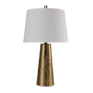 Hammered Bronze Finish Metal Table <b>Lamp</b> With White Fabric <b>Drum</b> <b>Shade</b> Accent Lighting For Living Room Bedroom At Cheapest Price - Product Image 3