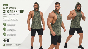 Camiseta sin mangas con capucha Racerback de talla grande para hombre, top de gimnasio, corte muscular, camuflaje, sin mangas, para culturismo - Product Image 4