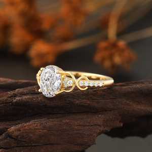 Anillo de compromiso, boda o aniversario clásico para mujer, de oro amarillo de 9 quilates, con diamante ovalado cultivado en laboratorio. - Product Image 4