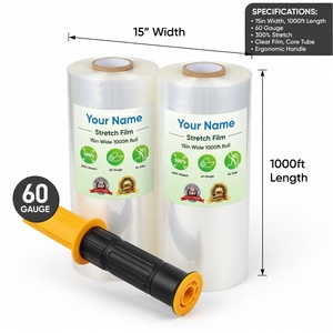 Industrial Strength 15 Inch X 1000 ft Clear <b>Plastic</b> Stretch Film <b>Wrap</b> with Handles Wholesale Logistics Pallet <b>Wrap</b> - Product Image 2