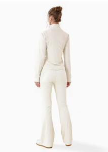 Ensemble sportif 2 pièces beige pour femme, en tricot Spandex/Coton, avec veste à manches longues color block et fermeture éclair, coupe régulière, respirant, toutes saisons - Product Image 2