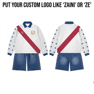 Conjunto de Sudadera y Pantalones Cortos de Felpa de Algodón Premium de 340 GSM, Color Blanco con Estrella Roja en la Manga, Logotipo Personalizado, Ropa de Moda - Product Image 1