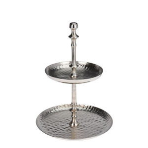 Round Two <b>Tier</b> <b>Cake</b> <b>Stand</b> Stainless Steel Handmade Hammered Finish Serving Tray Display Rack For Party <b>Stand</b> - Product Image 1
