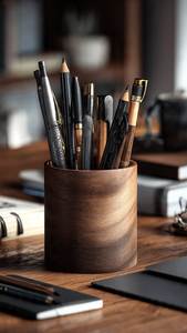 Decorative Wooden Pen <b>Organizer</b> <b>for</b> Home Office Artisan Wooden Stationery Cup <b>for</b> <b>Desktop</b> Wooden Pen Holder with Clean Modern Lo - Product Image 4