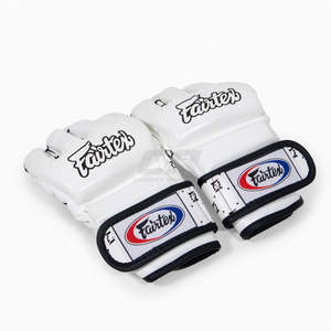 ถุงมือฝึกซ้อมมวย MMA ซานด้า Fairtex สีขาว ครึ่งนิ้ว หนังแท้ ปิดด้วยแถบตีนตุ๊กแก สำหรับศิลปะการต่อสู้ - Product Image 2