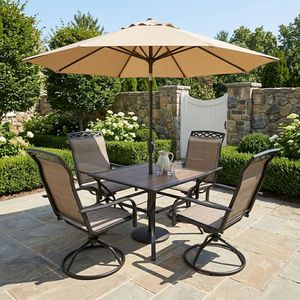 Set da Pranzo Quadrato a 5 Pezzi con 4 Sedie Marroni, Telaio Stabile, Tonalità Calda Classica, Set da Giardino - Product Image 1