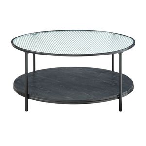 Set di tavolini moderni in 2 pezzi, tavolino da caffè con piano in vetro e tavolino laterale, finitura in metallo nero, mobili per soggiorno - Product Image 4