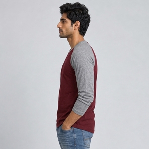 Camiseta raglán para hombre hecha con tela transpirable, mangas en contraste y costuras duraderas para atuendos casuales, ropa deportiva y uso diario. - Product Image 2