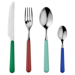 Modern Metal Flatware Set <b>Knife</b> <b>Fork</b> Spoon Teaspoon Colorful Plastic Handles Dishwasher Safe Cutlery for Camping Outdoor Dining - Product Image 1