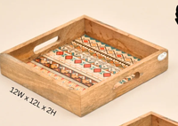 Plateaux de rangement en bois laqué oriental, rectangulaires, empilables, à double niveau, motif floral, plateau en bois meena